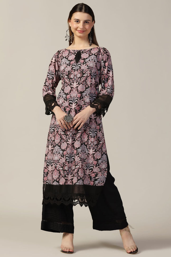 Black Printed Rayon Kurti
