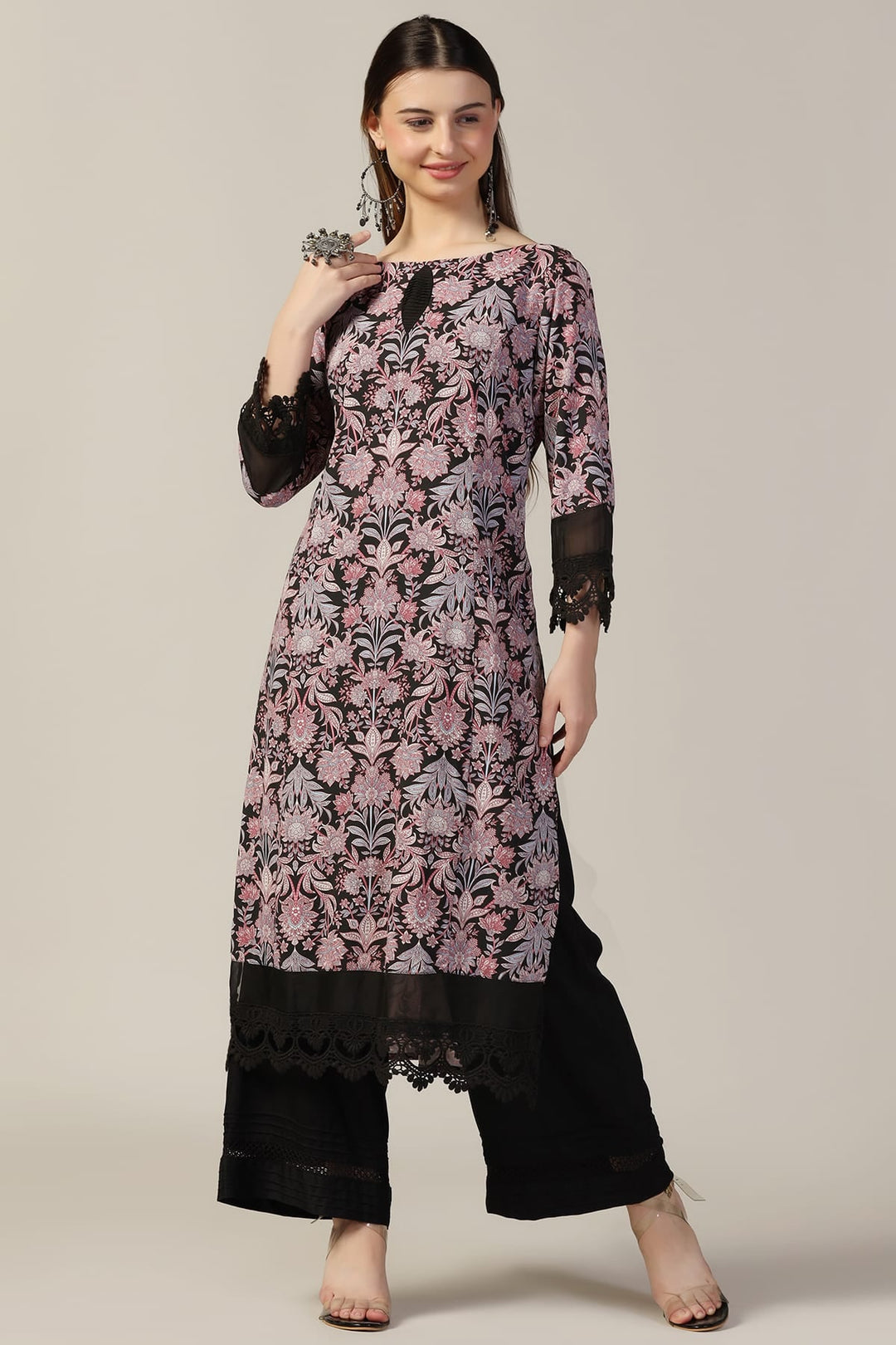 Black Printed Rayon Kurti