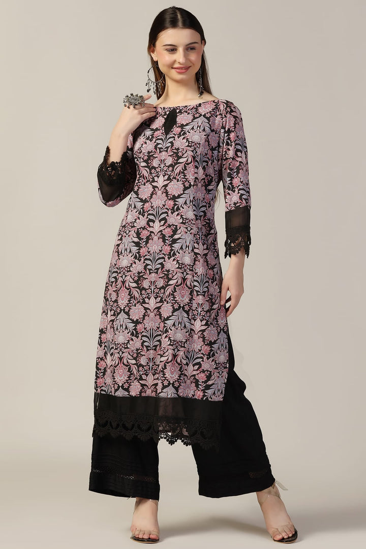 Black Printed Rayon Kurti