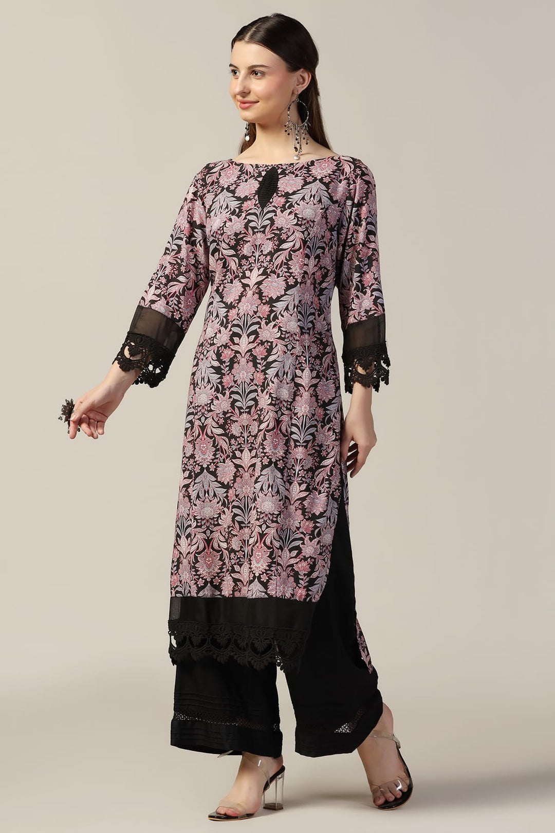 Black Printed Rayon Kurti