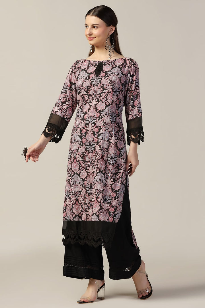 Black Printed Rayon Kurti