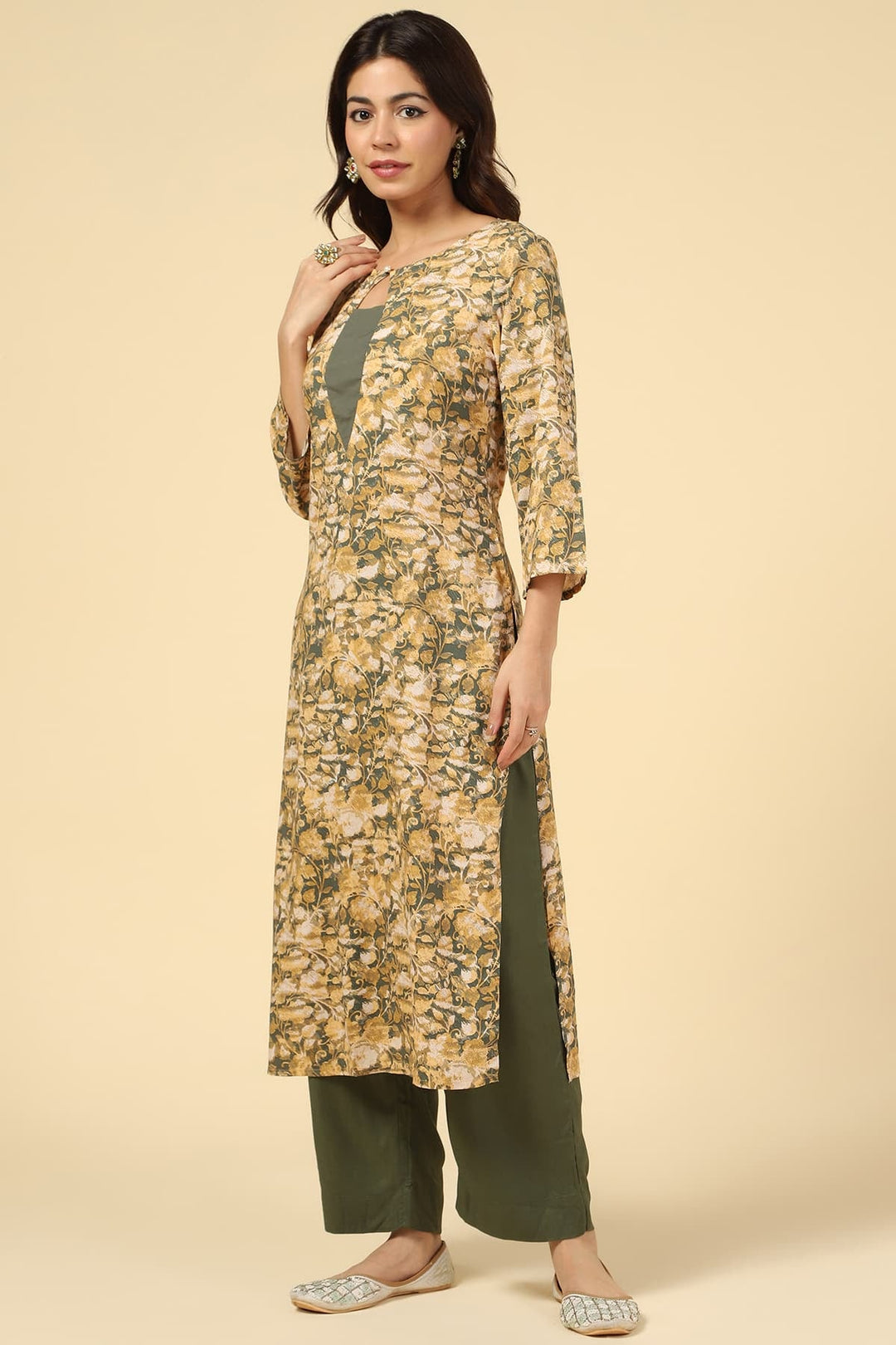 Olive Green Solid Twill Palazzo