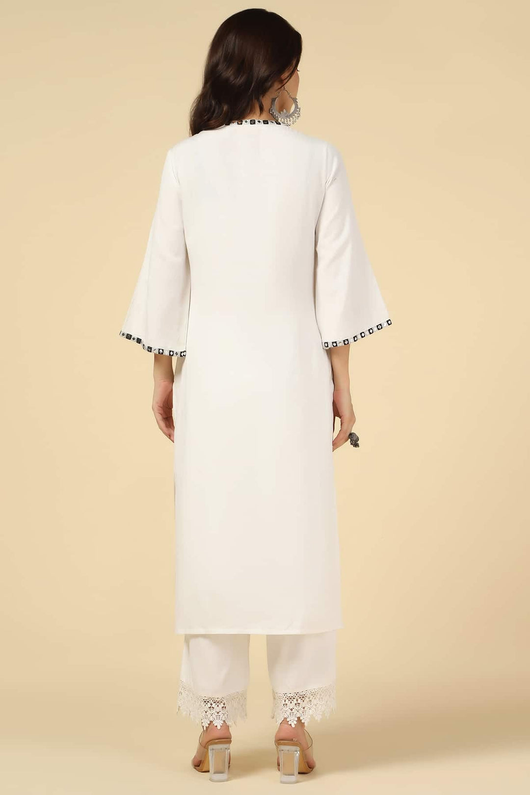 White Embroidered Viscose Linen Kurti