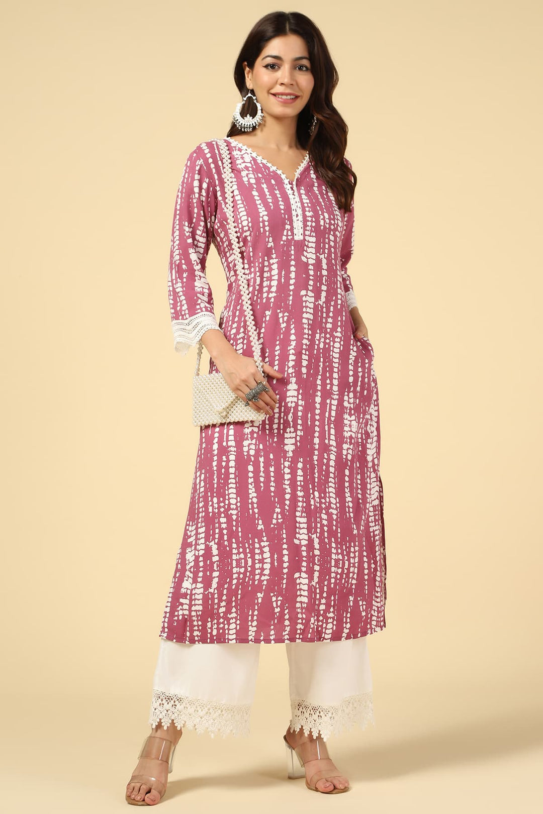 Onion Colour Printed Rayon Kurti