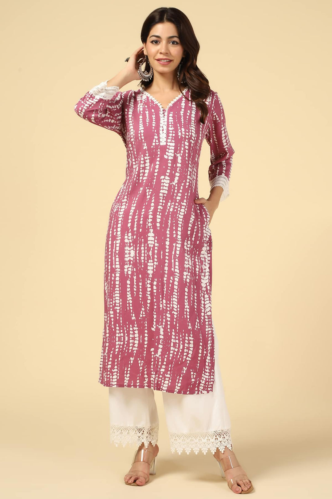 Onion Colour Printed Rayon Kurti