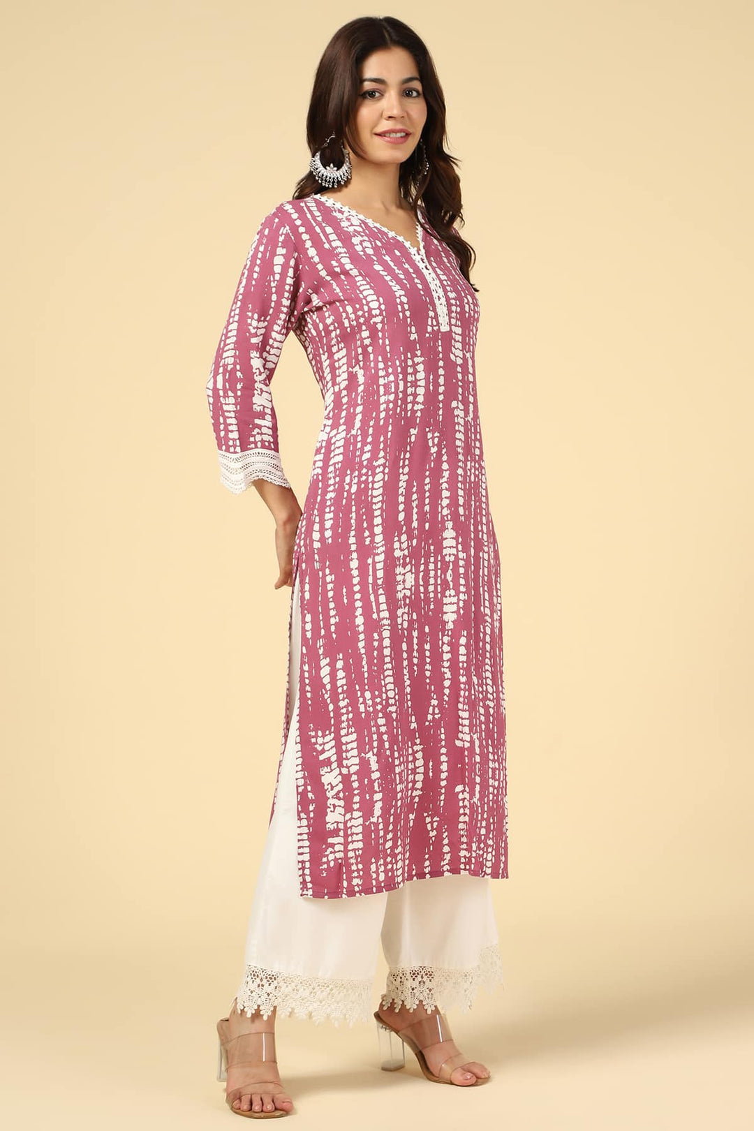 Onion Colour Printed Rayon Kurti