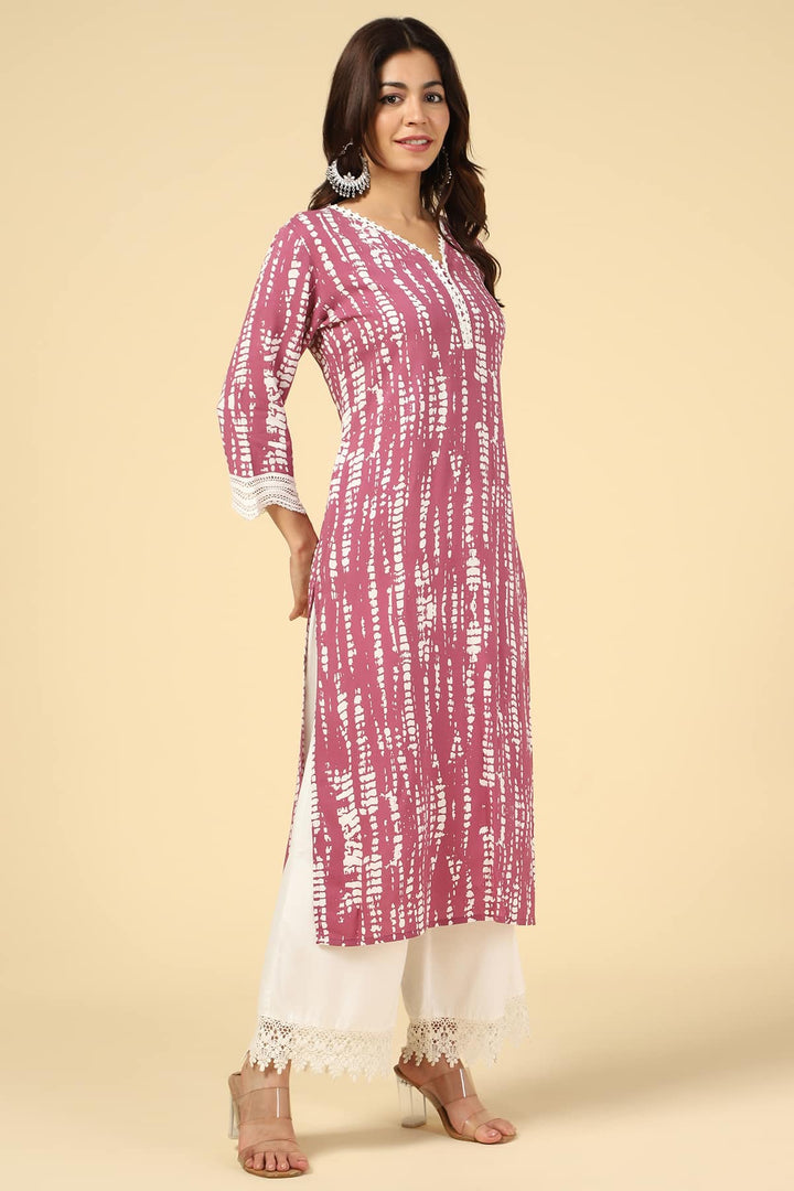 Onion Colour Printed Rayon Kurti