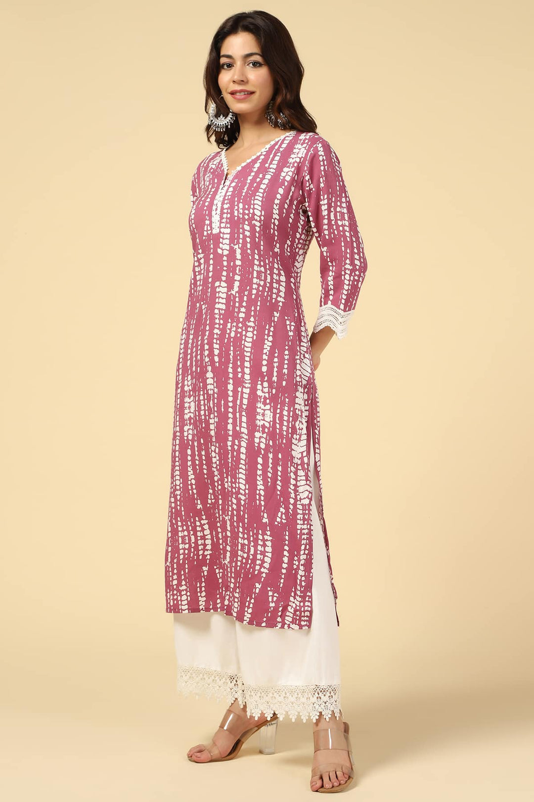 Onion Colour Printed Rayon Kurti