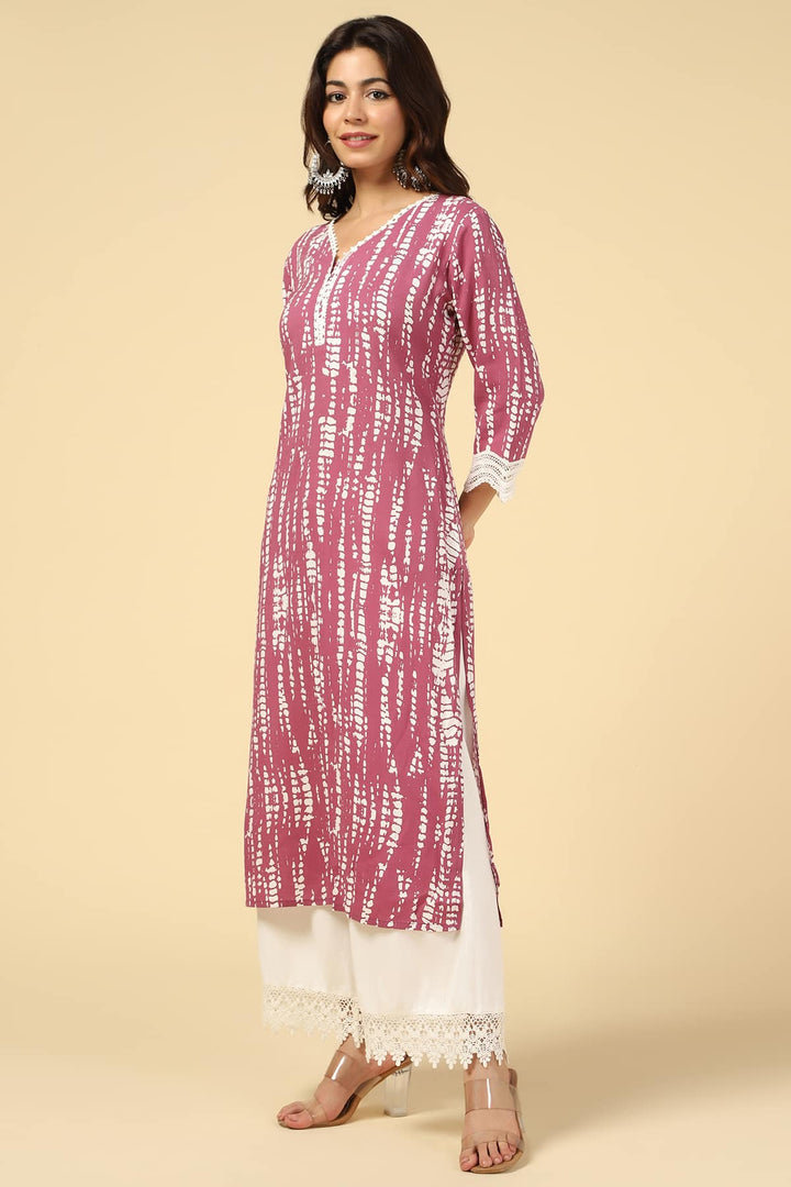 Onion Colour Printed Rayon Kurti