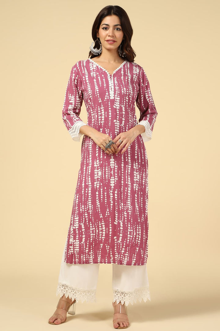 Onion Colour Printed Rayon Kurti