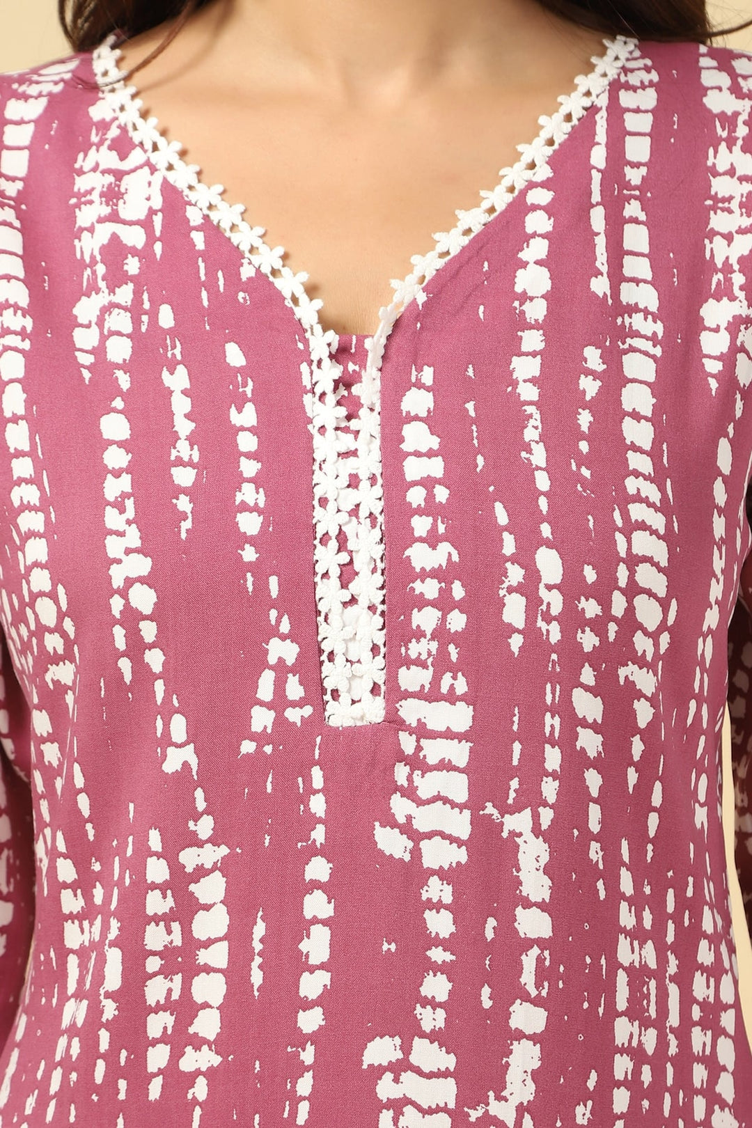 Onion Colour Printed Rayon Kurti