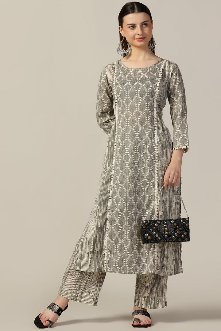 Grey Printed Cotton Cambric Kurti