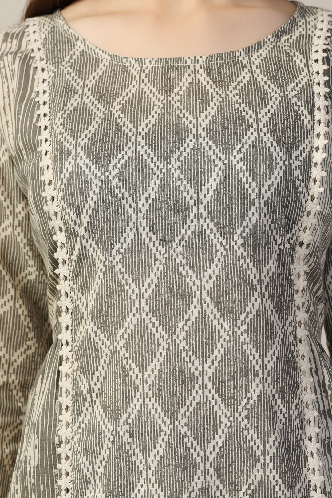 Grey Printed Cotton Cambric Kurti