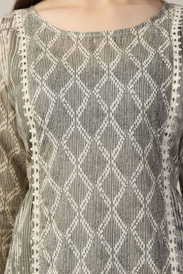 Grey Printed Cotton Cambric Kurti