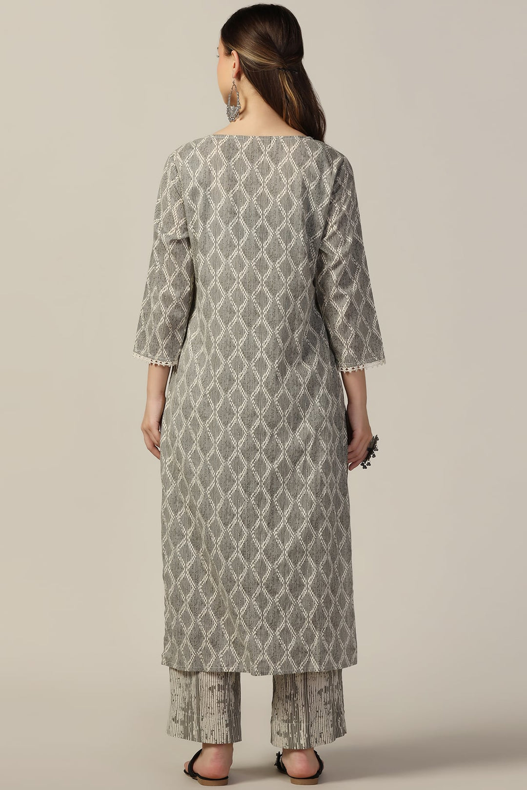 Grey Printed Cotton Cambric Kurti