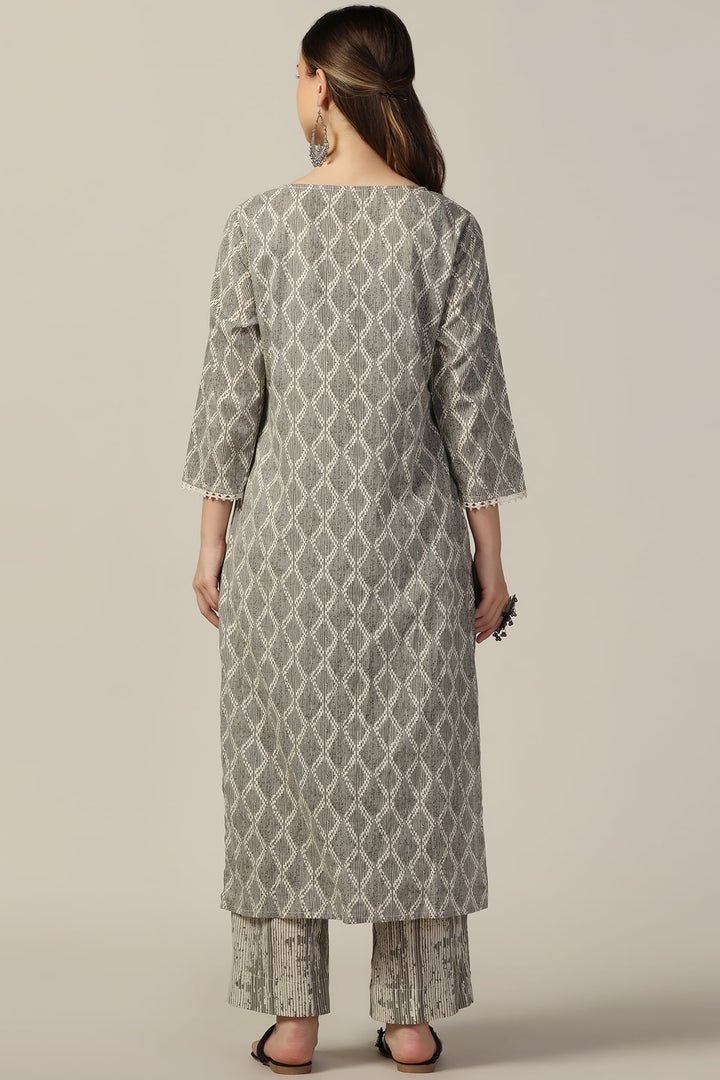 Grey Printed Cotton Cambric Kurti