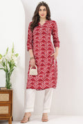 Maroon Printed Rayon Kurti with Mandarin Collar