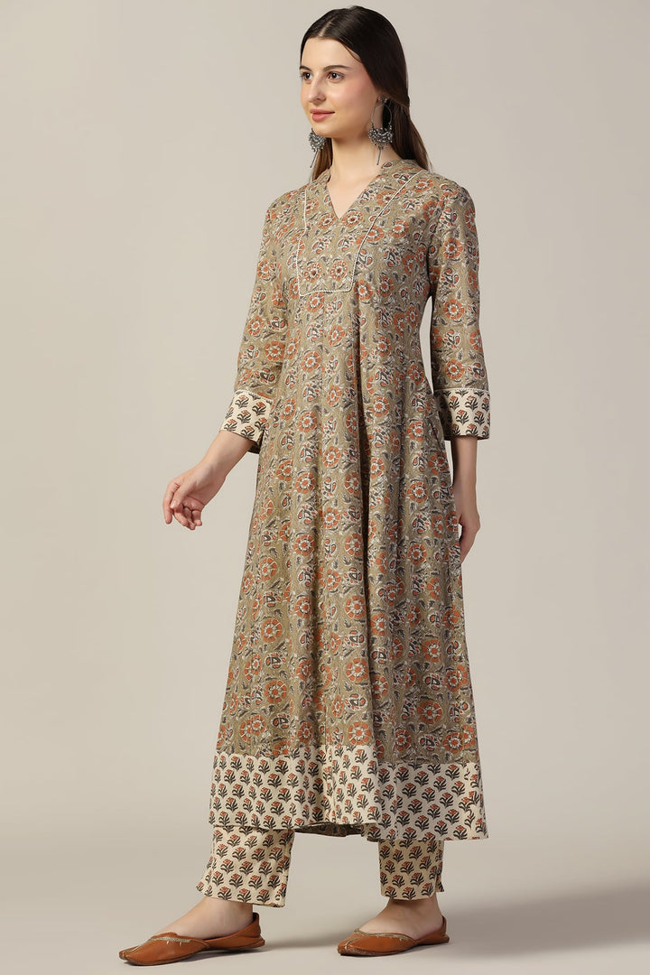 Sage Green Printed Cotton Cambric Kurti