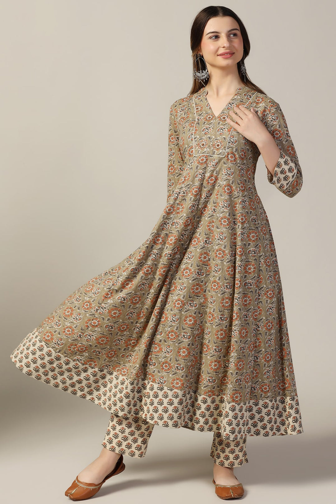 Sage Green Printed Cotton Cambric Kurti