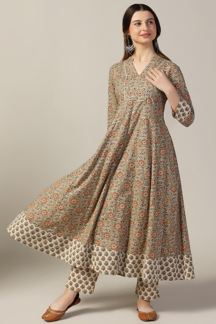 Sage Green Printed Cotton Cambric Kurti