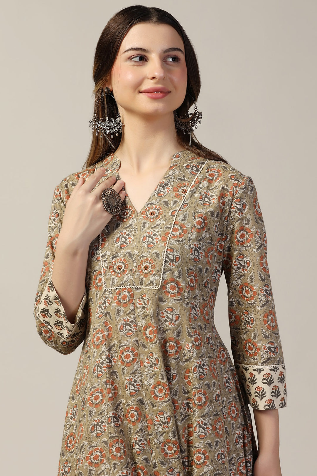 Sage Green Printed Cotton Cambric Kurti
