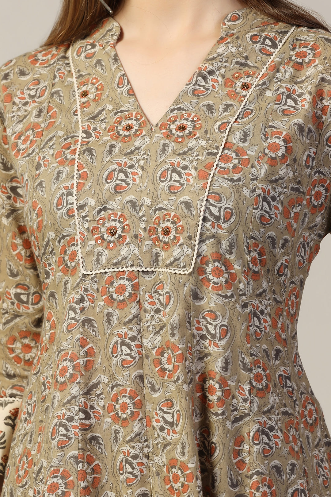 Sage Green Printed Cotton Cambric Kurti
