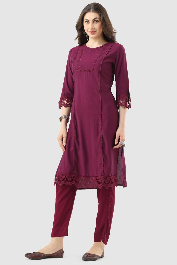Magenta Nalina Silk Kurti with Lace Detailing