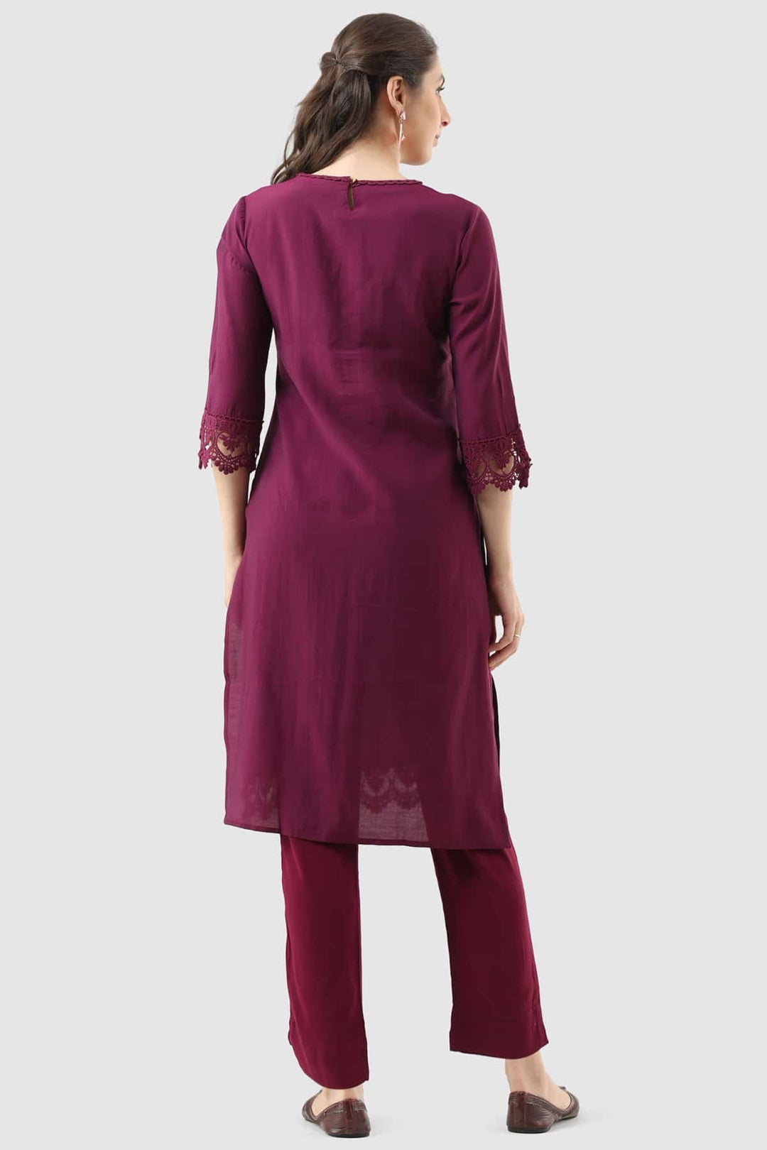 Magenta Nalina Silk Kurti with Lace Detailing