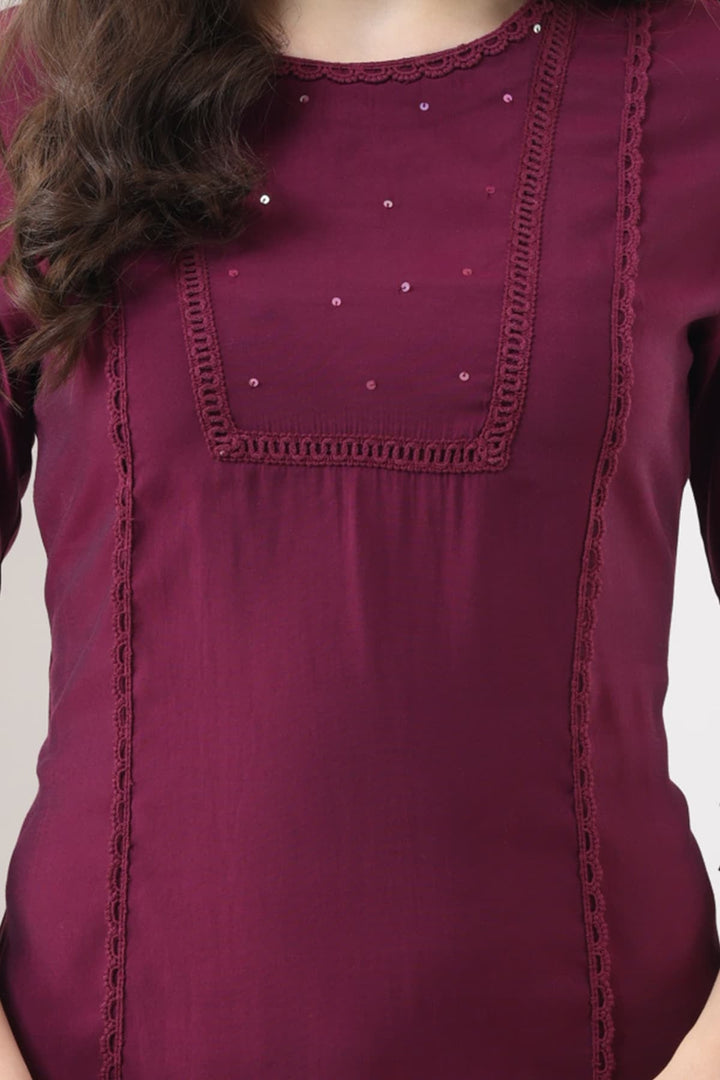 Magenta Nalina Silk Kurti with Lace Detailing