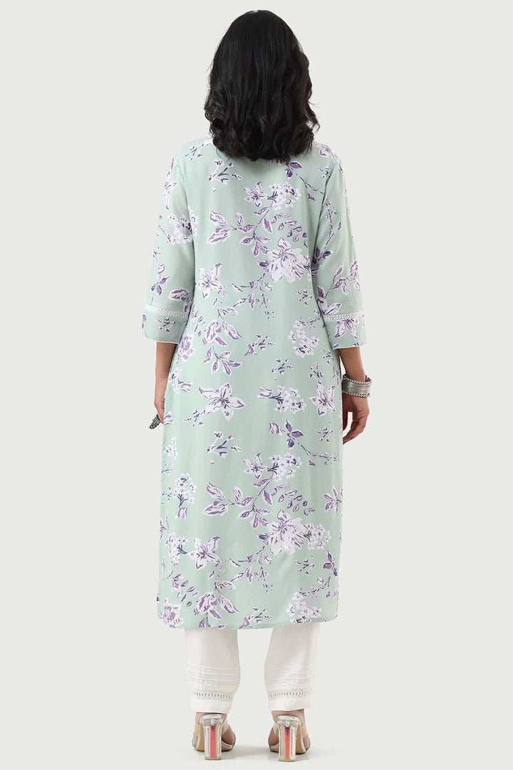 Sage Green Printed Rayon Kurti with 3/4th Sleeves