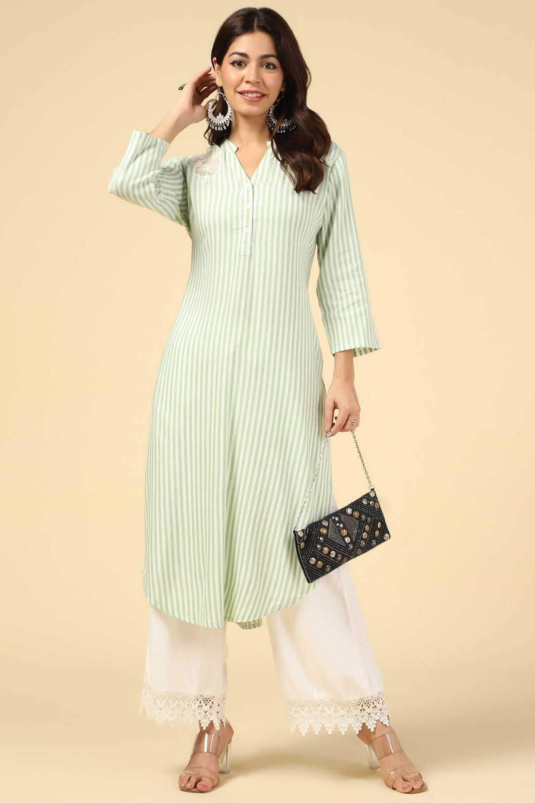 Green Printed Rayon Twill Kurti