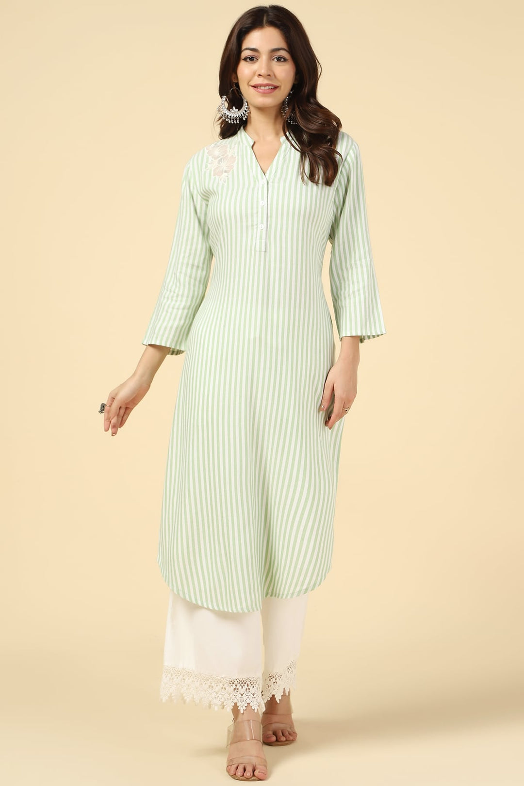 Green Printed Rayon Twill Kurti