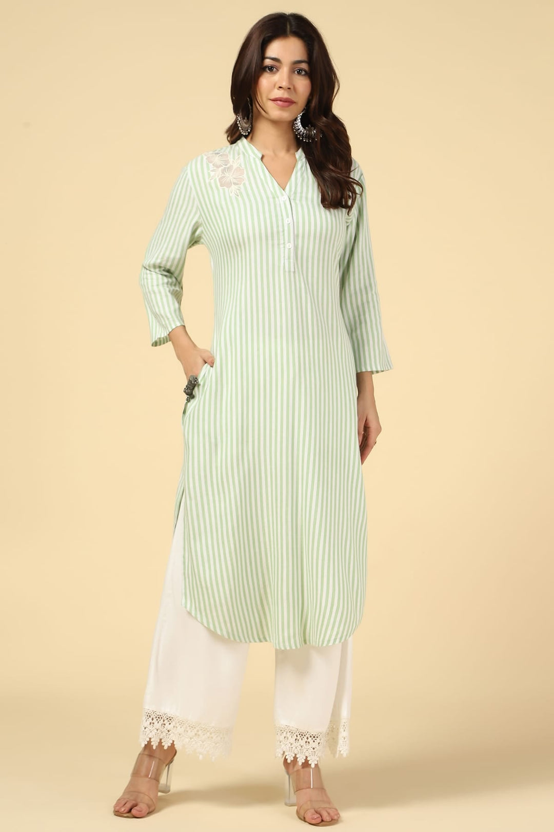 Green Printed Rayon Twill Kurti