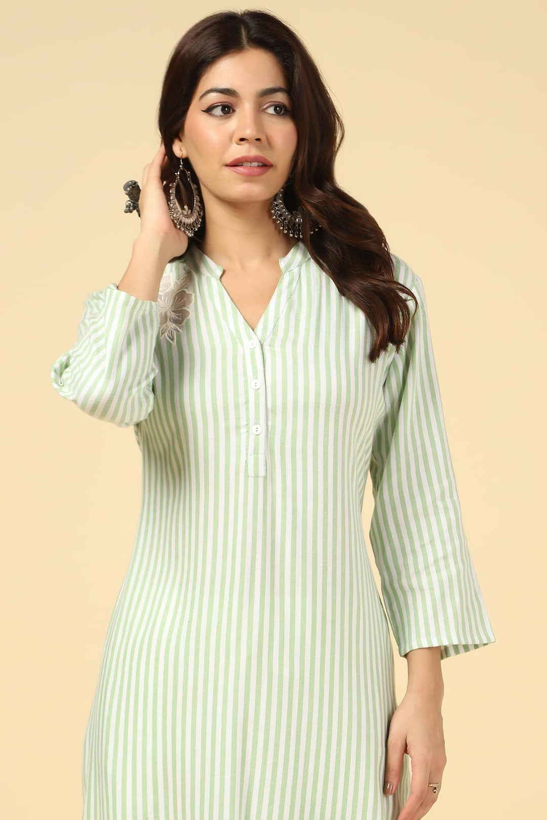Green Printed Rayon Twill Kurti