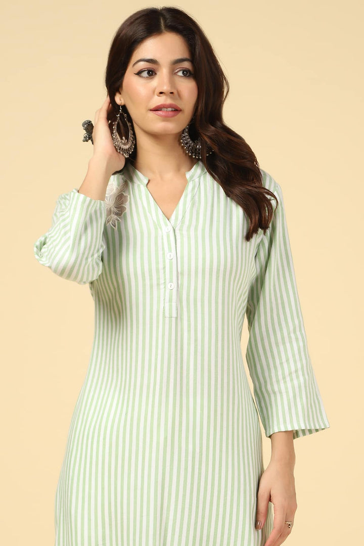 Green Printed Rayon Twill Kurti