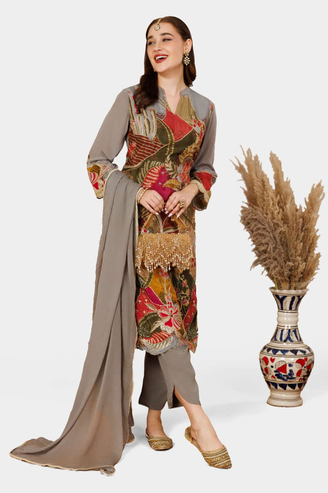 Grey Viscose Chiffon Solid Dupatta