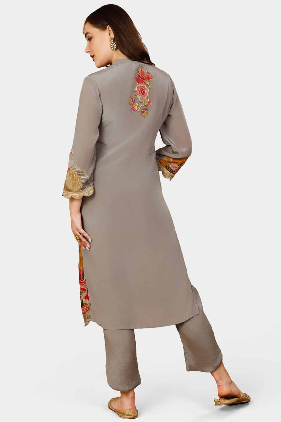 Brown Embellished Ensemble Kurti