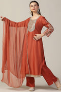 Rust Embellished Chanderi Kurti