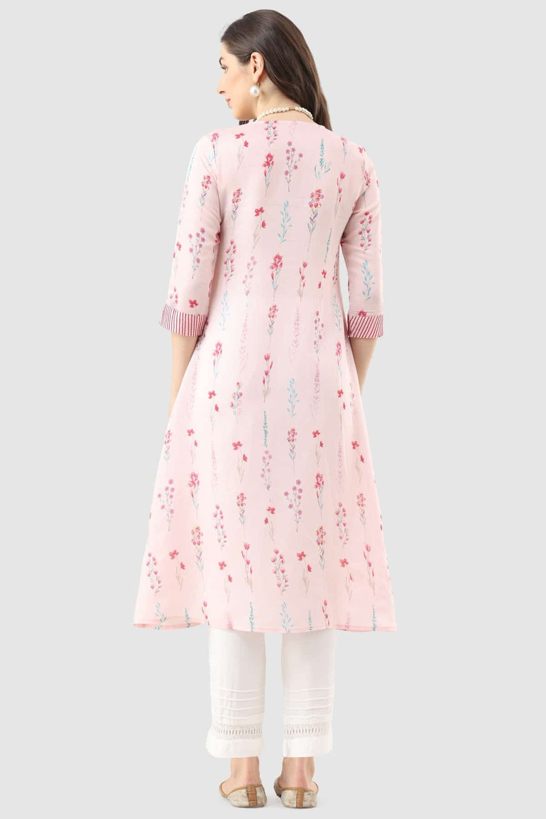 Pink Printed Chanderi Kurti