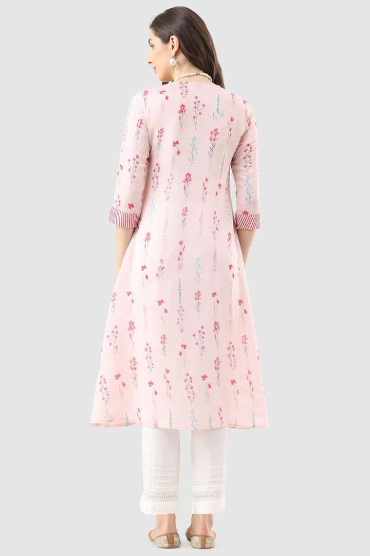 Pink Printed Chanderi Kurti