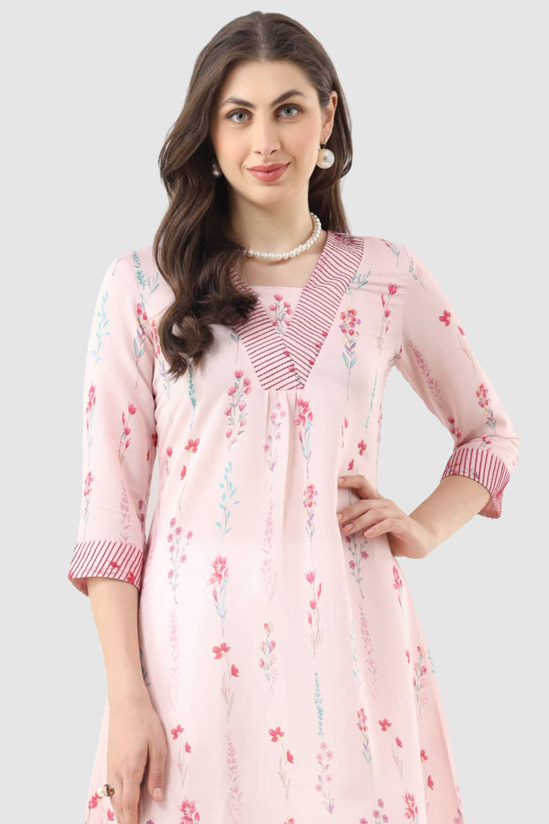 Pink Printed Chanderi Kurti