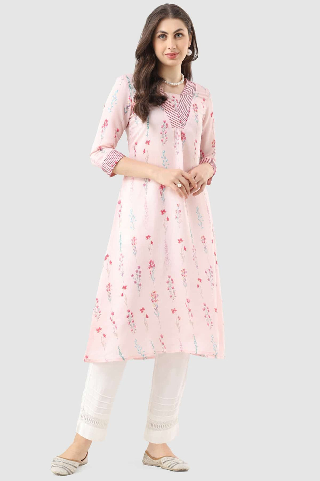 Pink Printed Chanderi Kurti