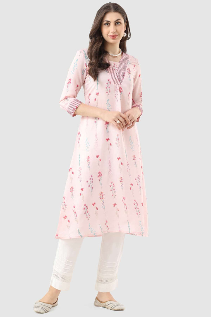 Pink Printed Chanderi Kurti