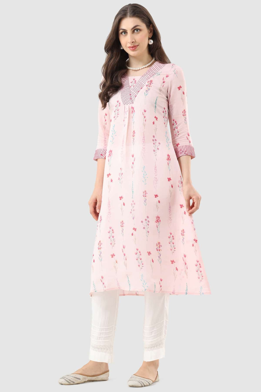 Pink Printed Chanderi Kurti