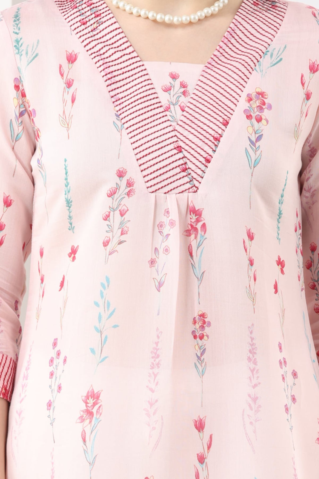 Pink Printed Chanderi Kurti