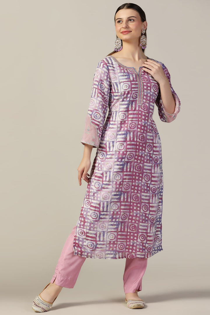Pink Printed Sushi Voil Brocade Kurti