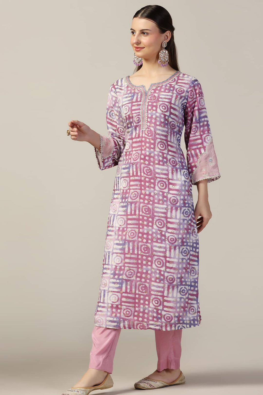 Pink Printed Sushi Voil Brocade Kurti