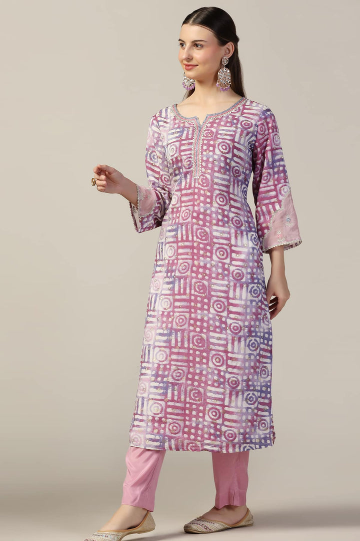 Pink Printed Sushi Voil Brocade Kurti
