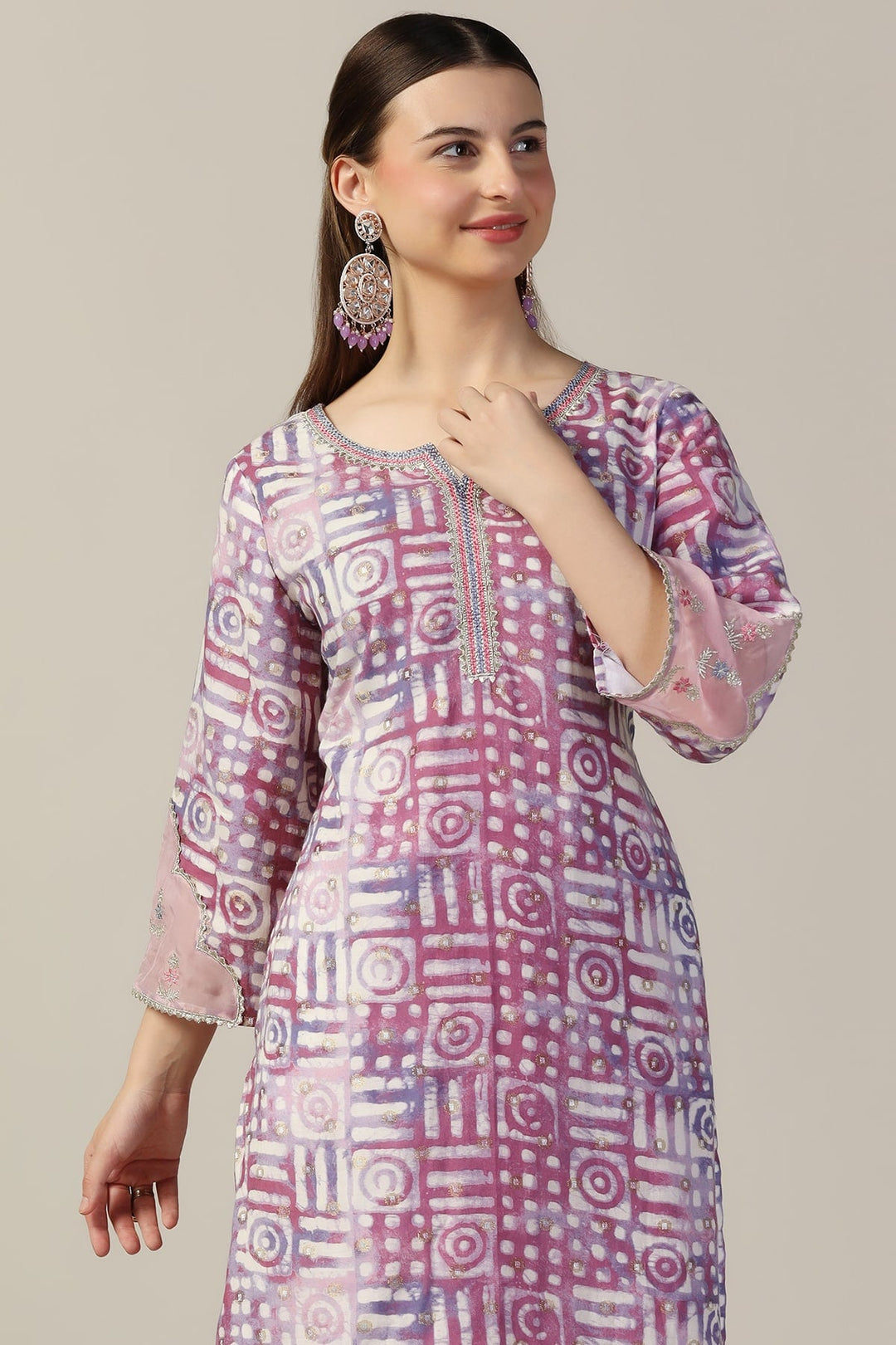Pink Printed Sushi Voil Brocade Kurti
