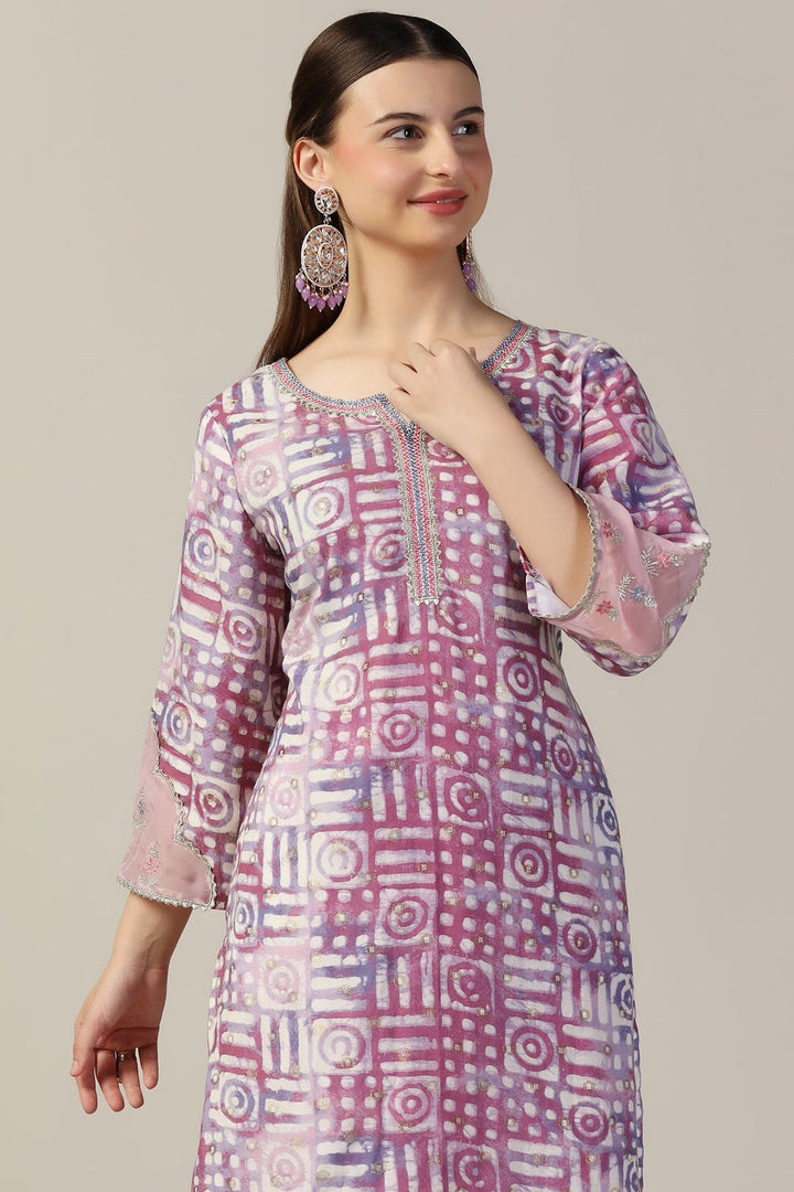 Pink Printed Sushi Voil Brocade Kurti